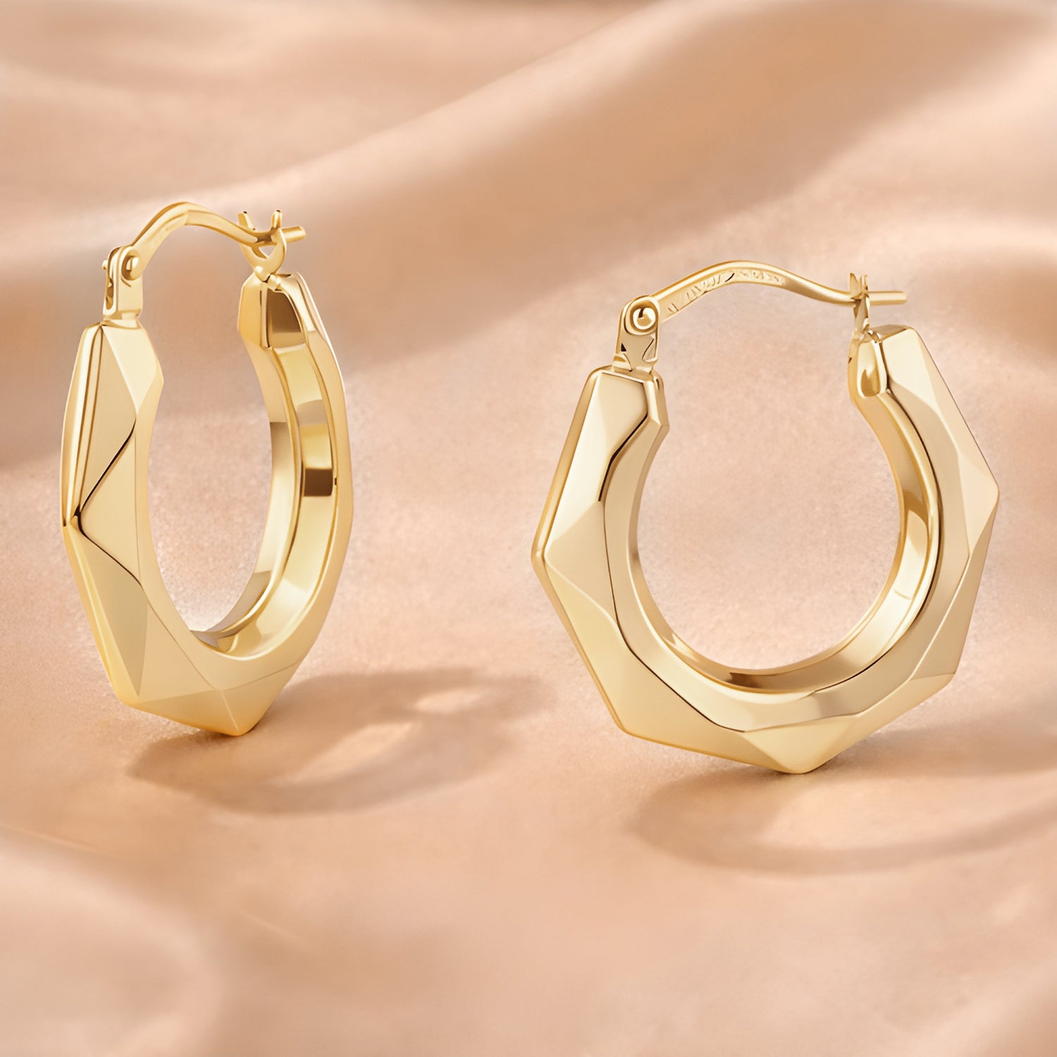 9ct Yellow Gold Diamond Cut Victorian Medium Hoop Earrings