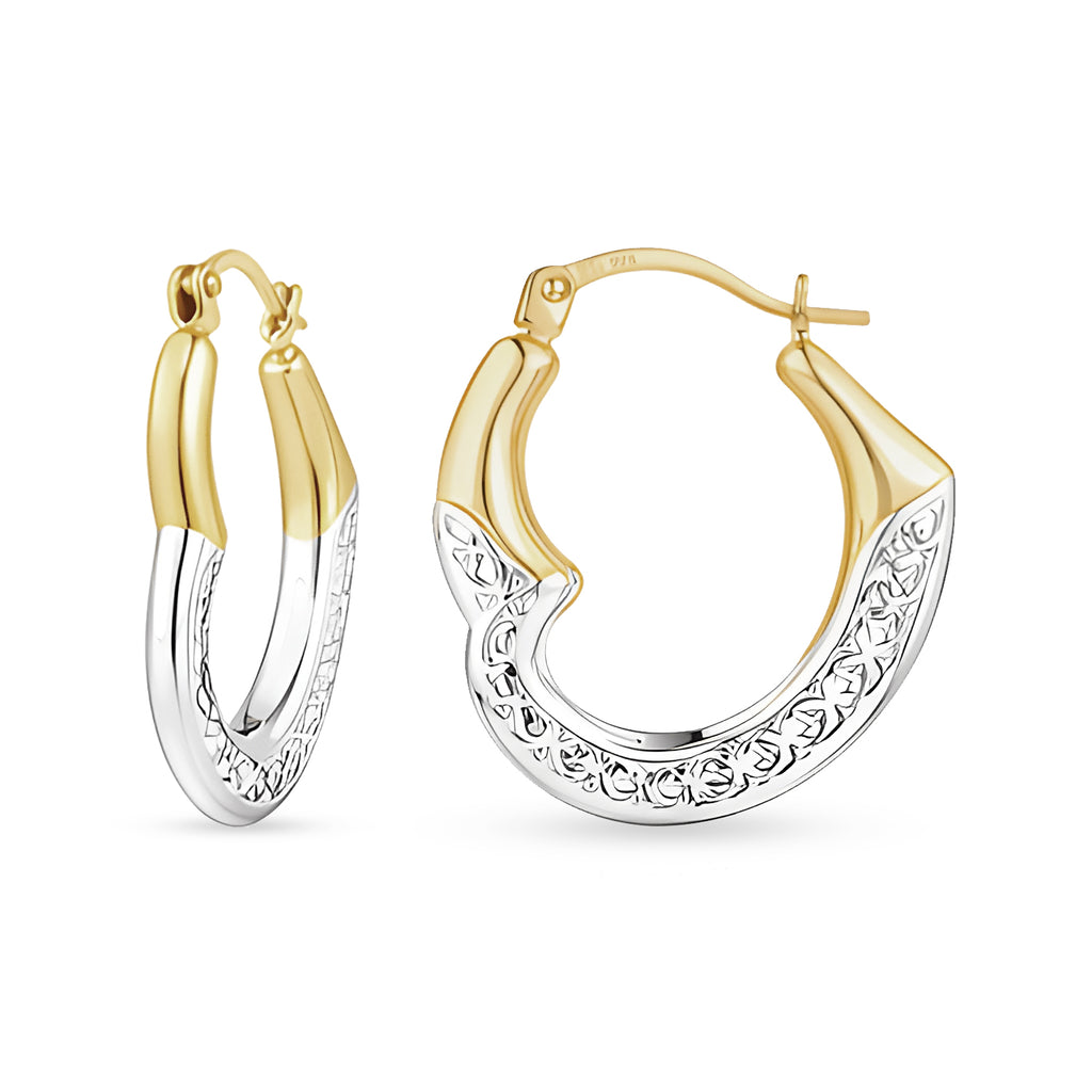 Two-Tone Heart Small Hoop Earrings 9ct Gold | Prime Jewellery