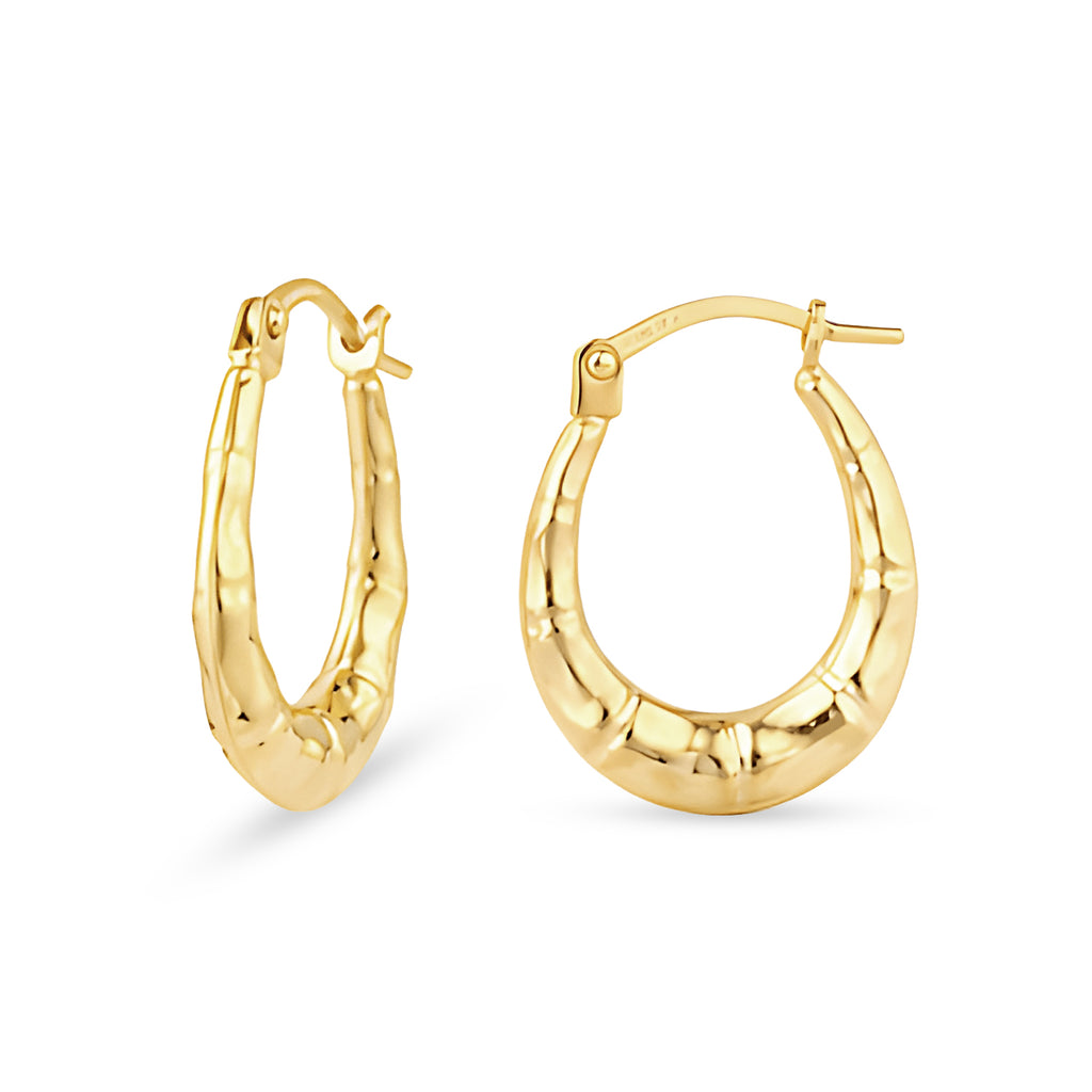Textured Bamboo Small Hoop Earrings 9ct Yellow Gold | Prime Jewellery