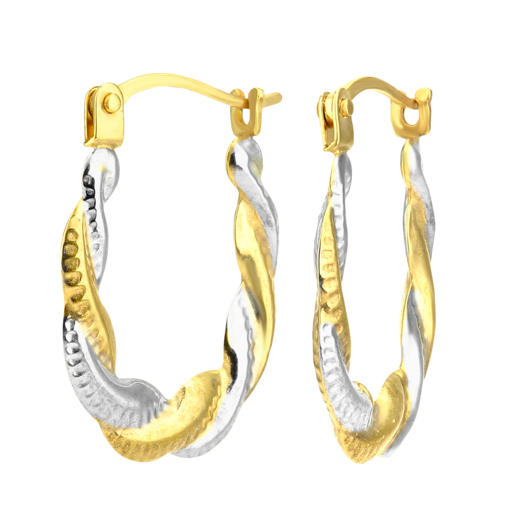 9ct Yellow & White Small Gold Twist Hoop Earrings