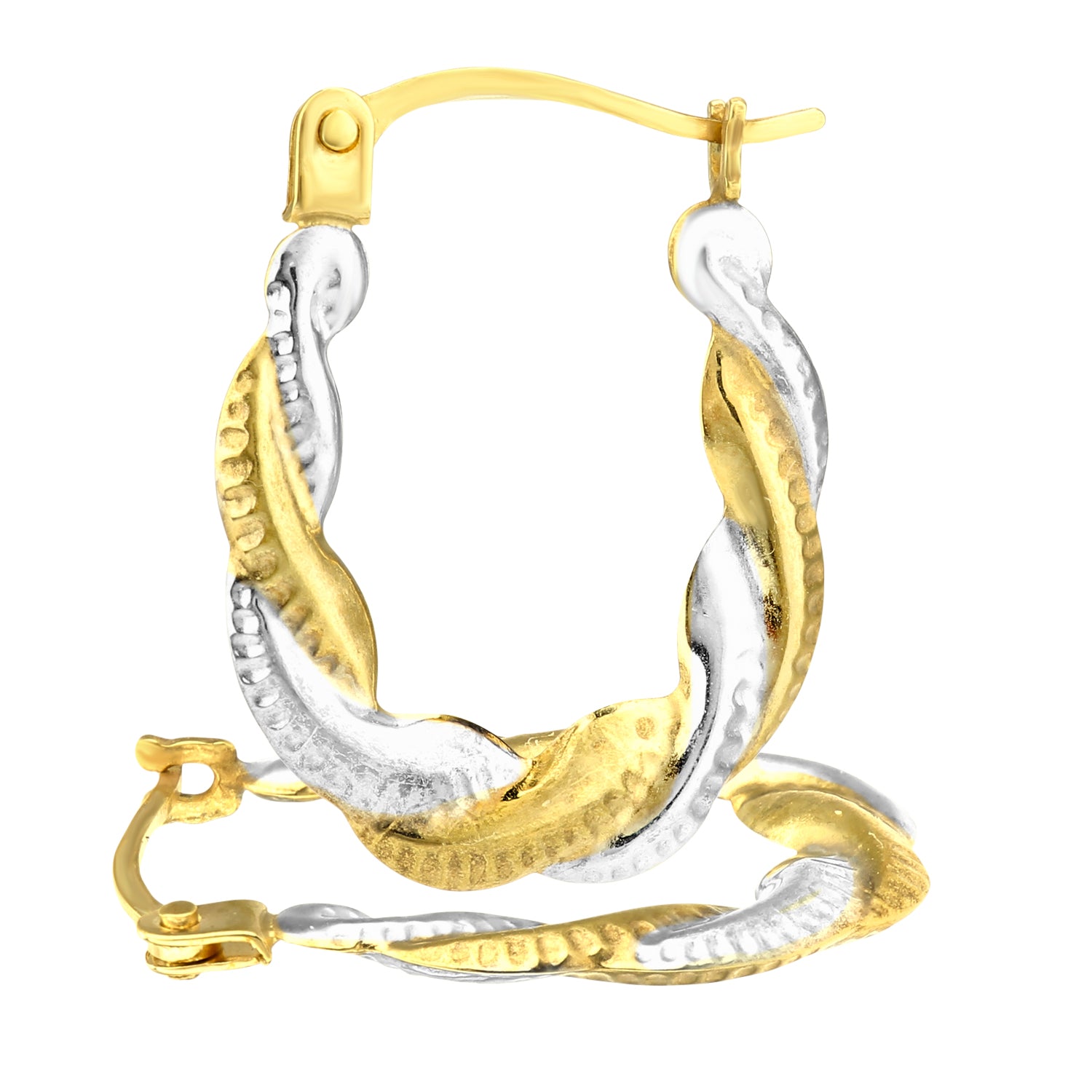 9ct Yellow & White Small Gold Twist Hoop Earrings