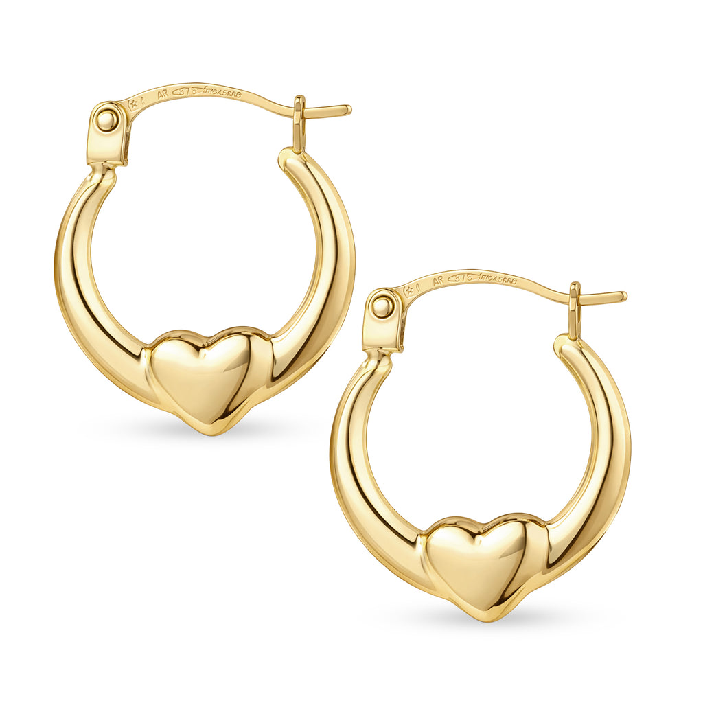 9ct Yellow Gold Creole Heart Hoop Earrings for WomenÂ 1.5cm length