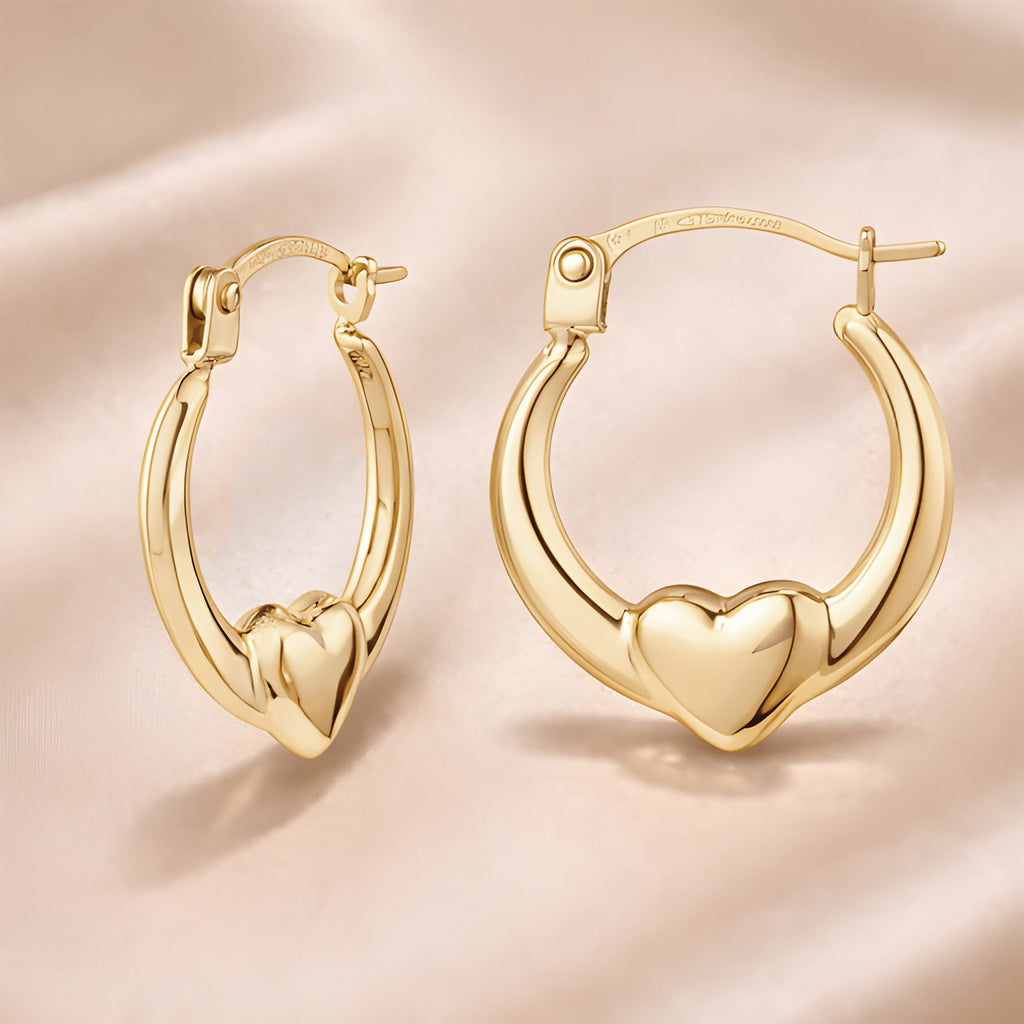 9ct Yellow Gold Creole Heart Hoop Earrings for WomenÂ 1.5cm length
