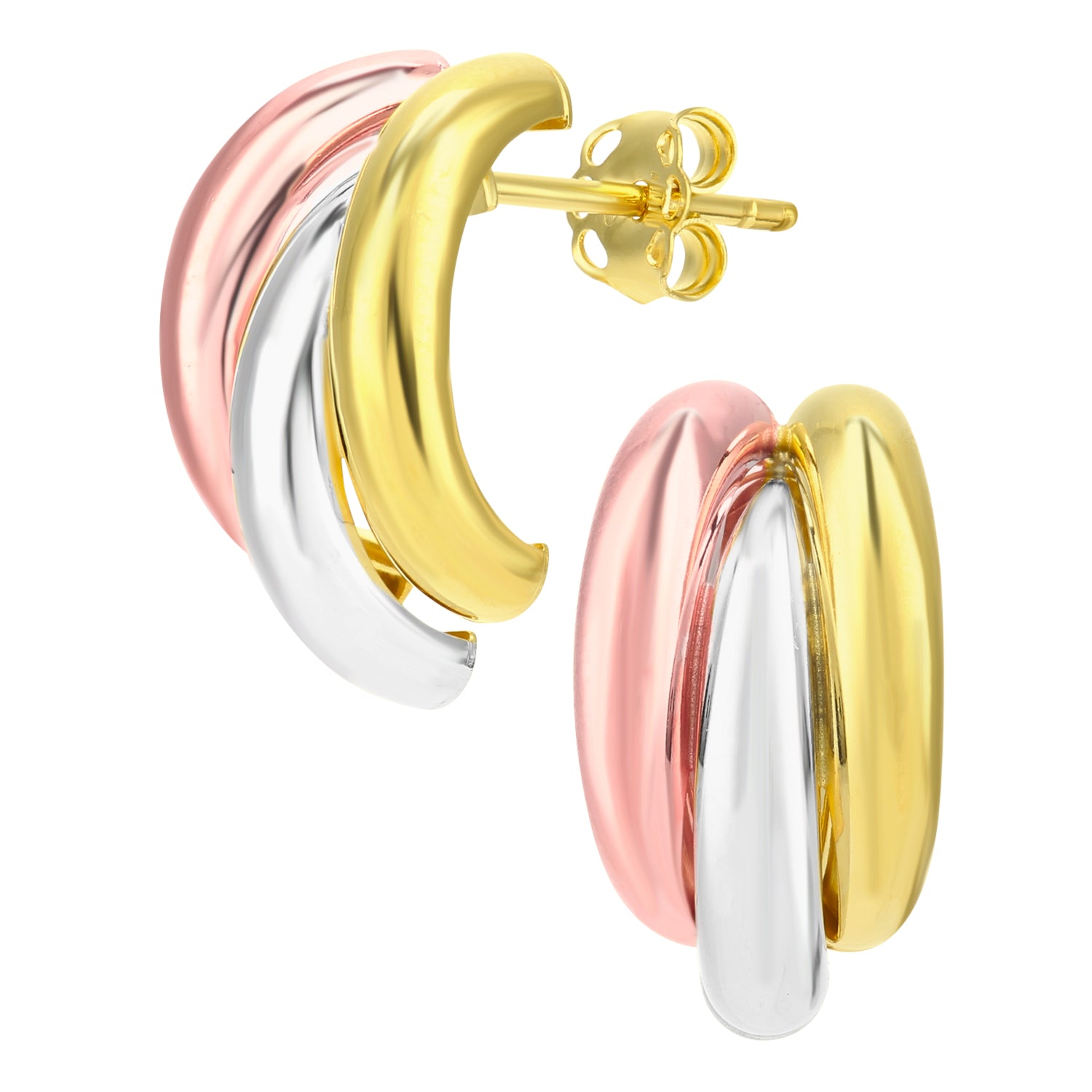9ct Tri Colour Gold Mini Hoop Stud Earrings