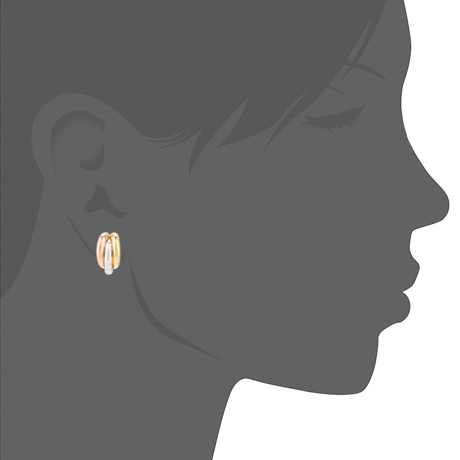 9ct Tri Colour Gold Mini Hoop Stud Earrings