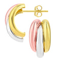 9ct Tri Colour Gold Mini Hoop Stud Earrings