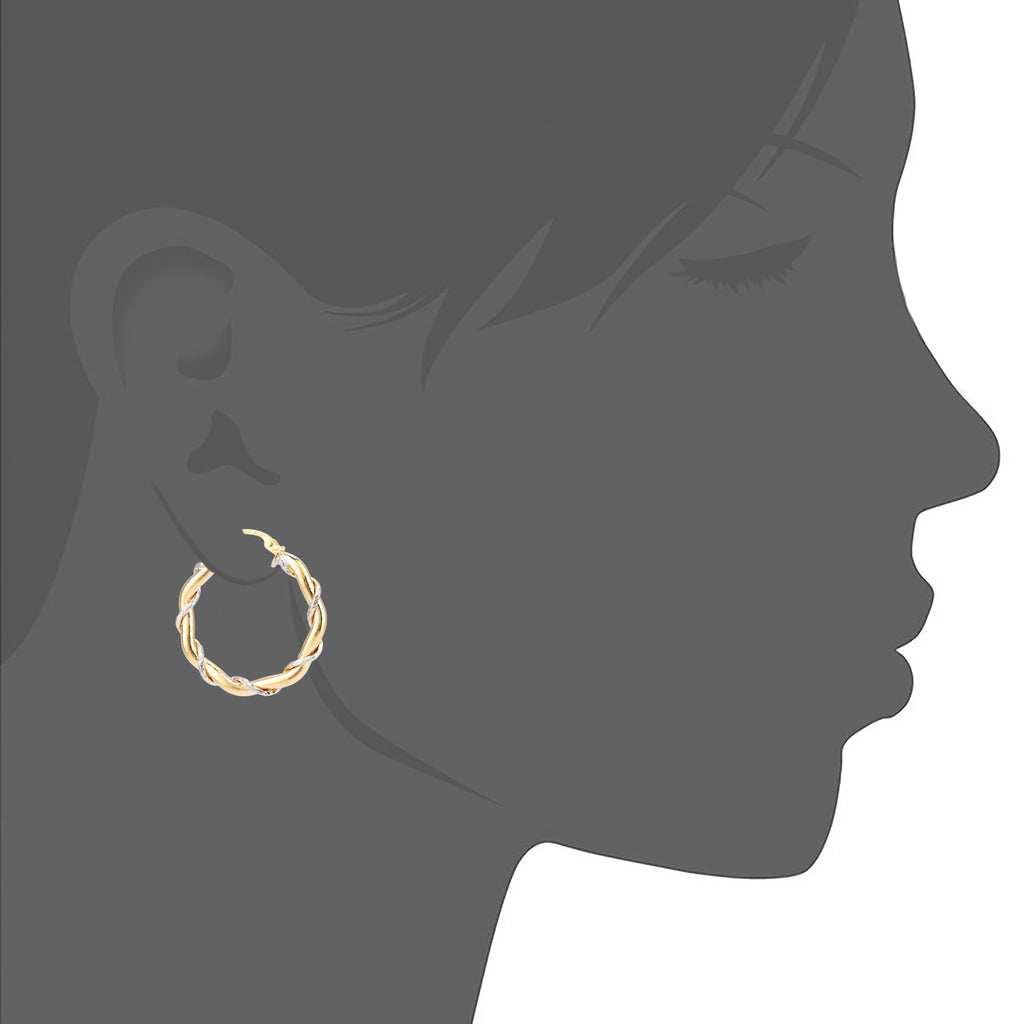9ct Yellow & White Gold  Twisted Hoop Earrings