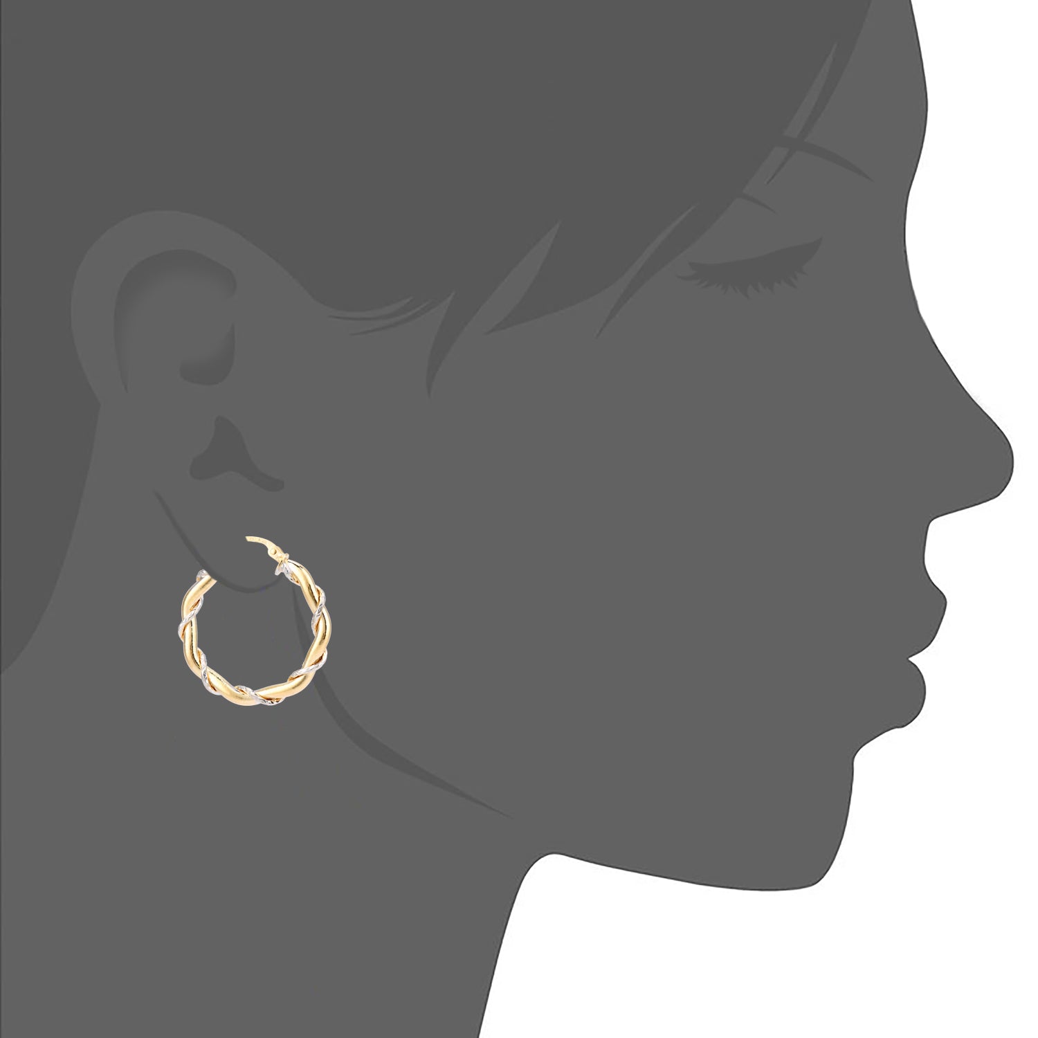 9ct Yellow & White Gold  Twisted Hoop Earrings