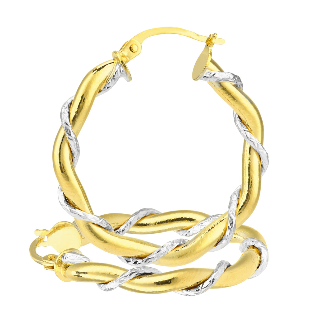 9ct Yellow & White Gold  Twisted Hoop Earrings