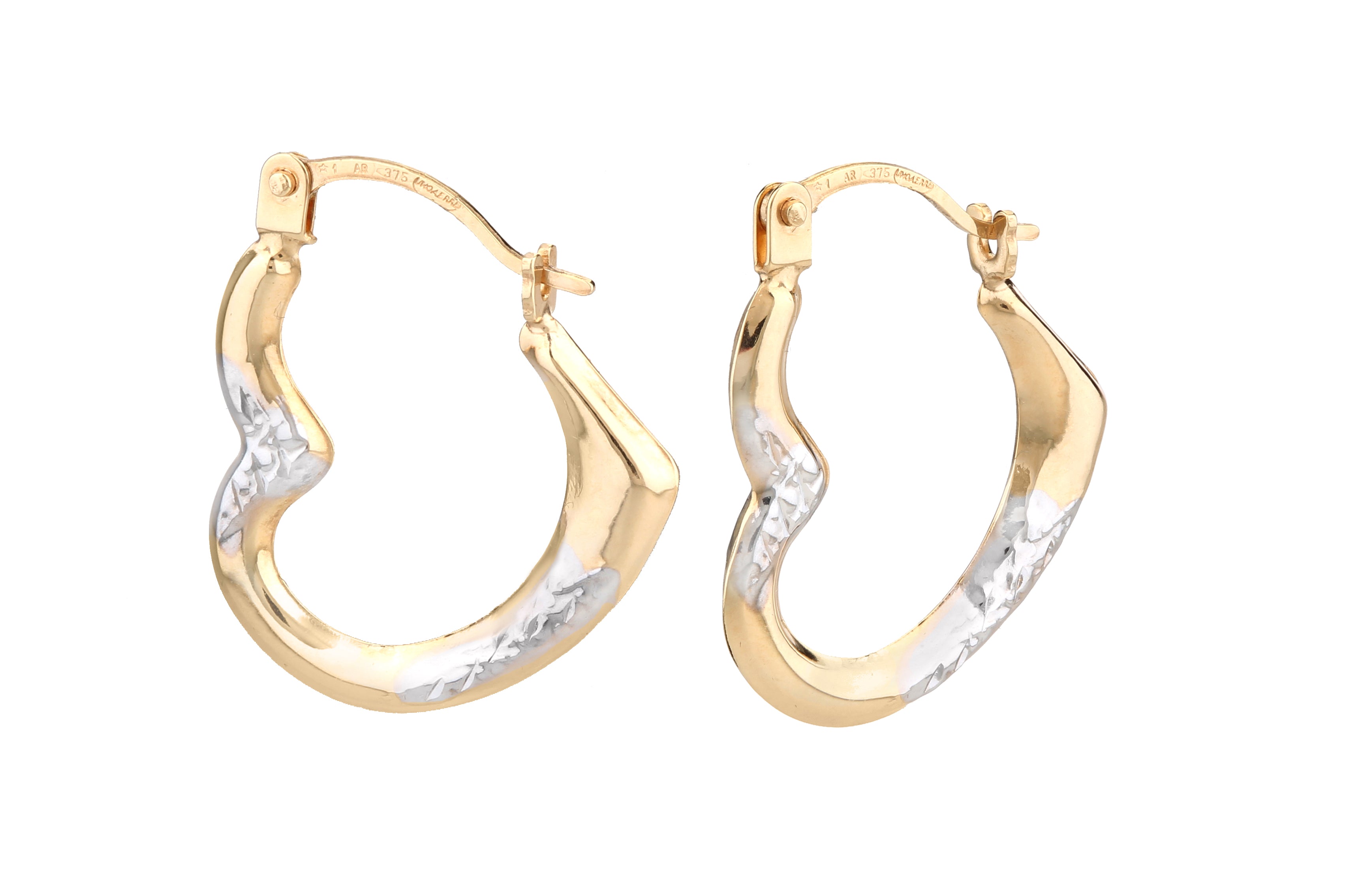 9ct Yellow & White Gold Heart Earrings