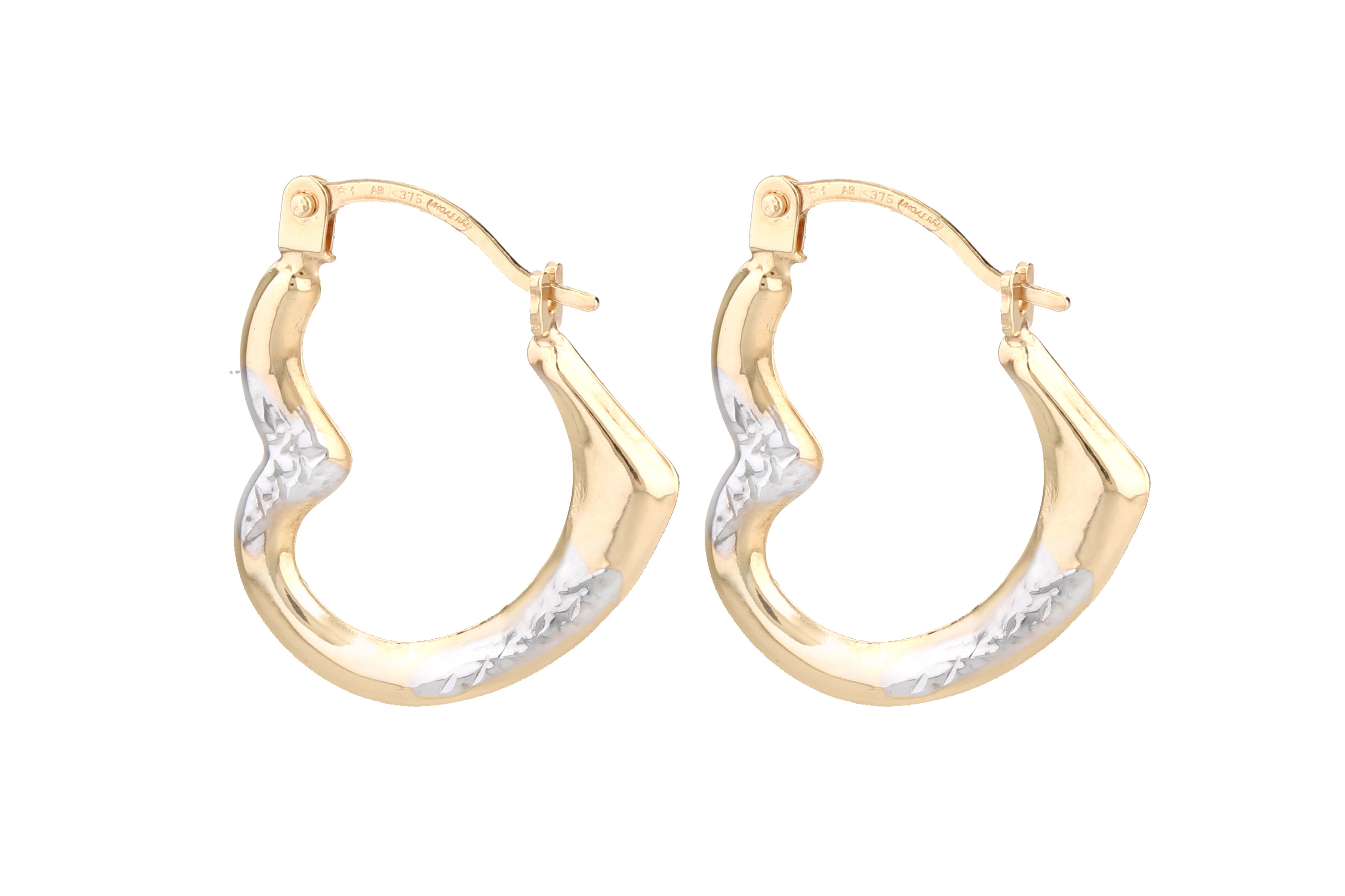 9ct Yellow & White Gold Heart Earrings