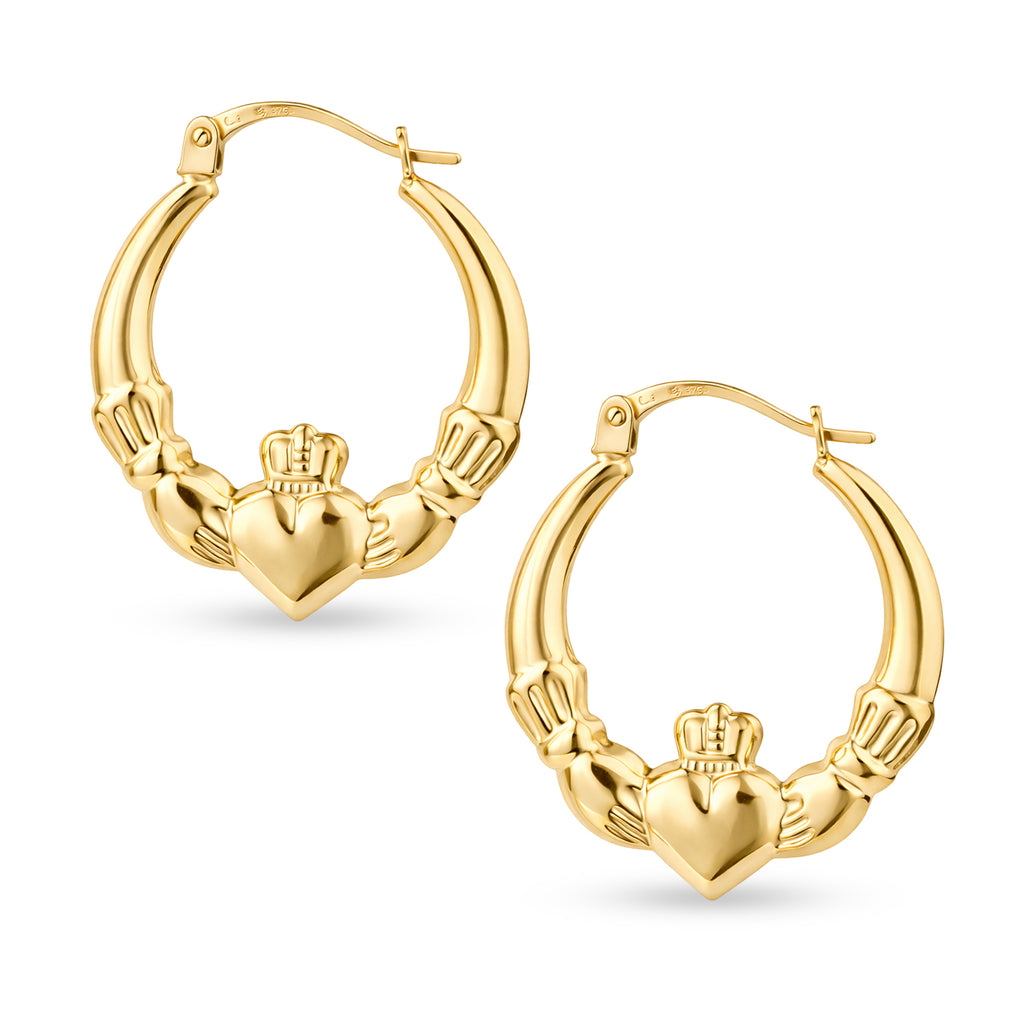 9ct Yellow Gold 2.3cm Height Claddagh Creole Earrings