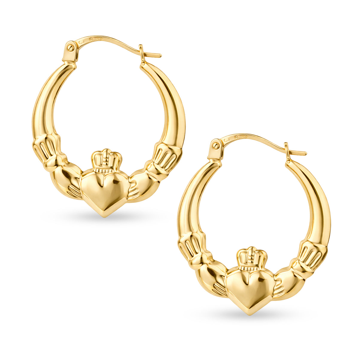 9ct Yellow Gold 2.3cm Height Claddagh Creole Earrings