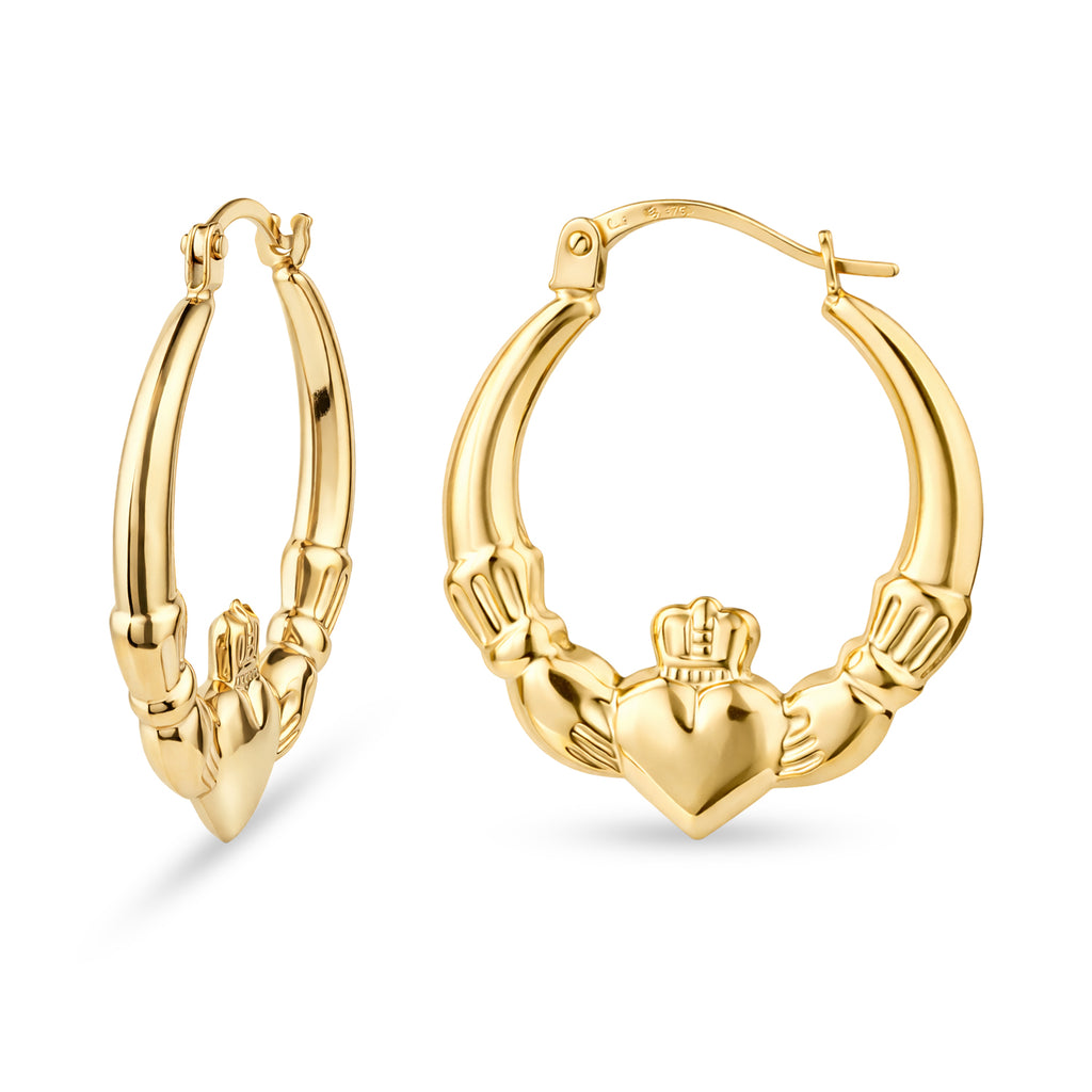 9ct Yellow Gold 2.3cm Height Claddagh Creole Earrings
