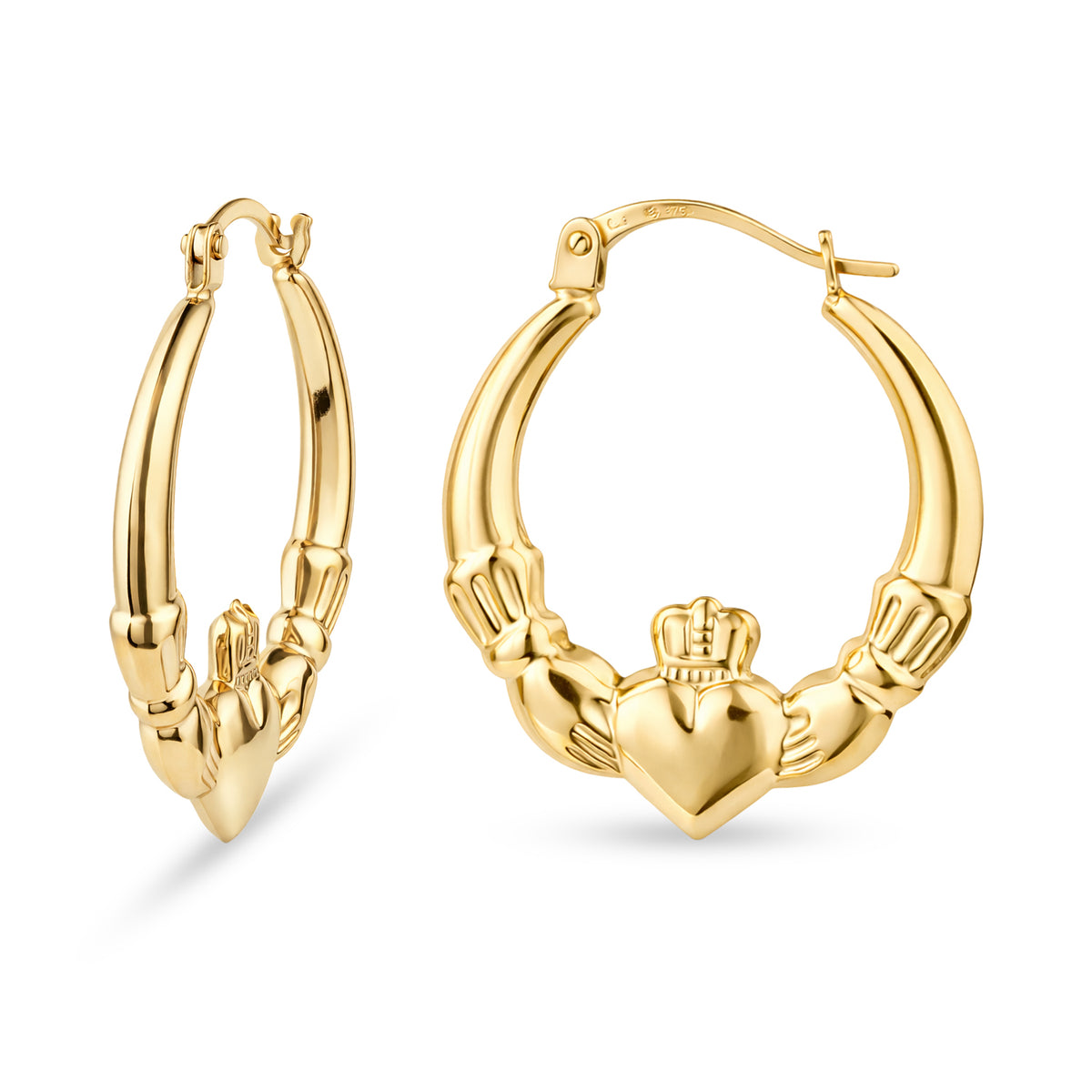 9ct Yellow Gold 2.3cm Height Claddagh Creole Earrings