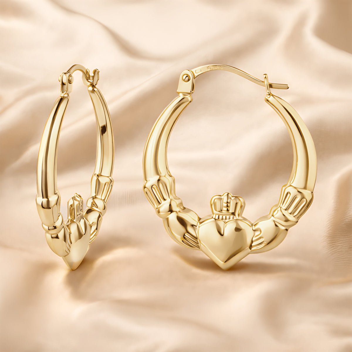 9ct Yellow Gold 2.3cm Height Claddagh Creole Earrings