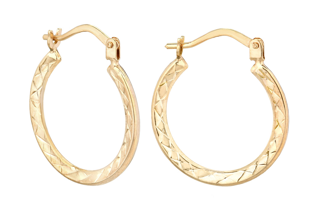 9ct Yellow Gold Textured Hoop Earrings