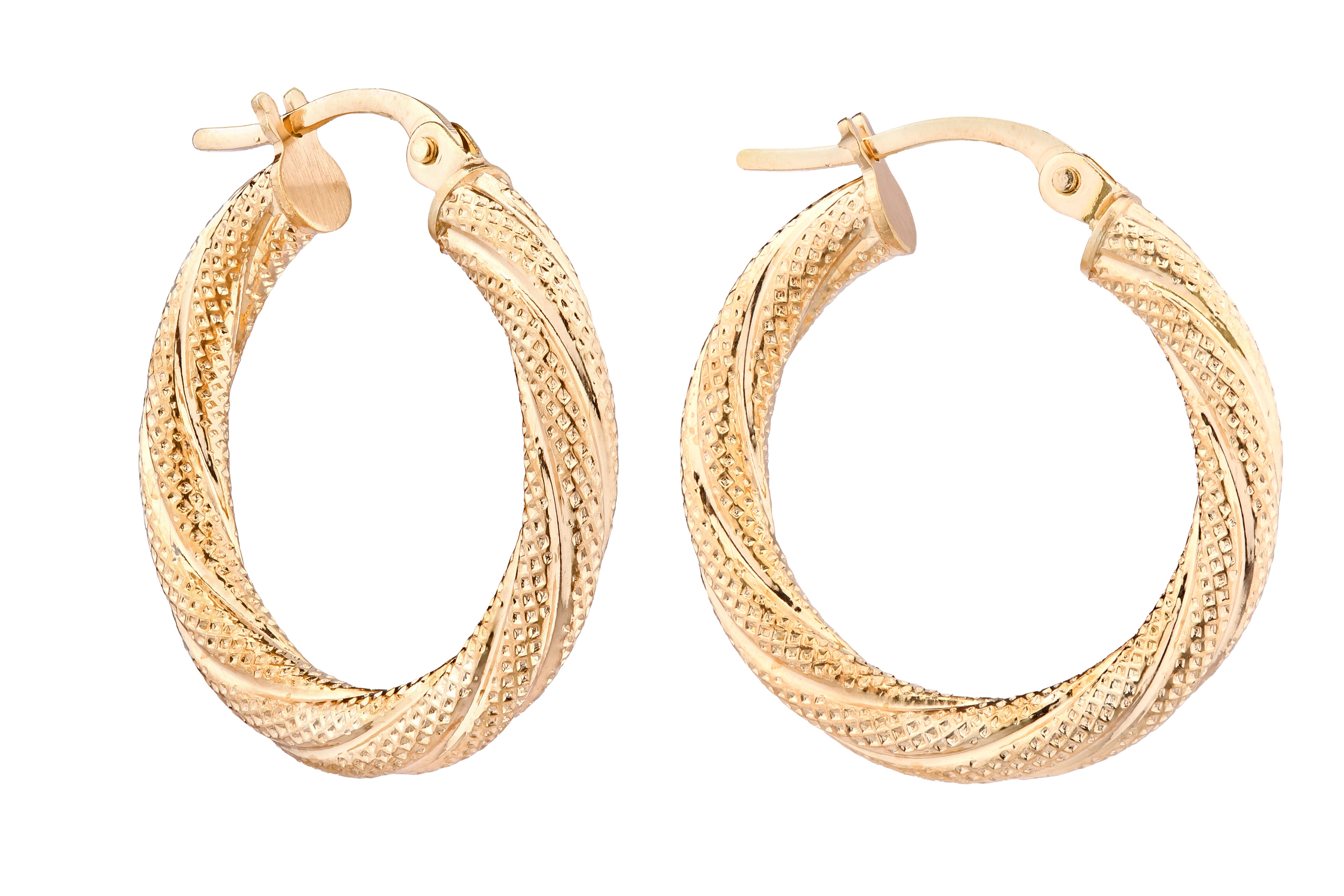 9ct Yellow Gold Diamond Cut Hoop Earrings