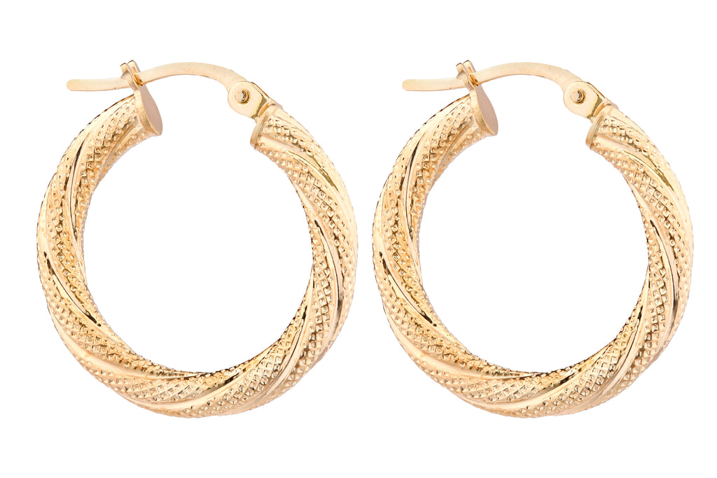 9ct Yellow Gold Diamond Cut Hoop Earrings