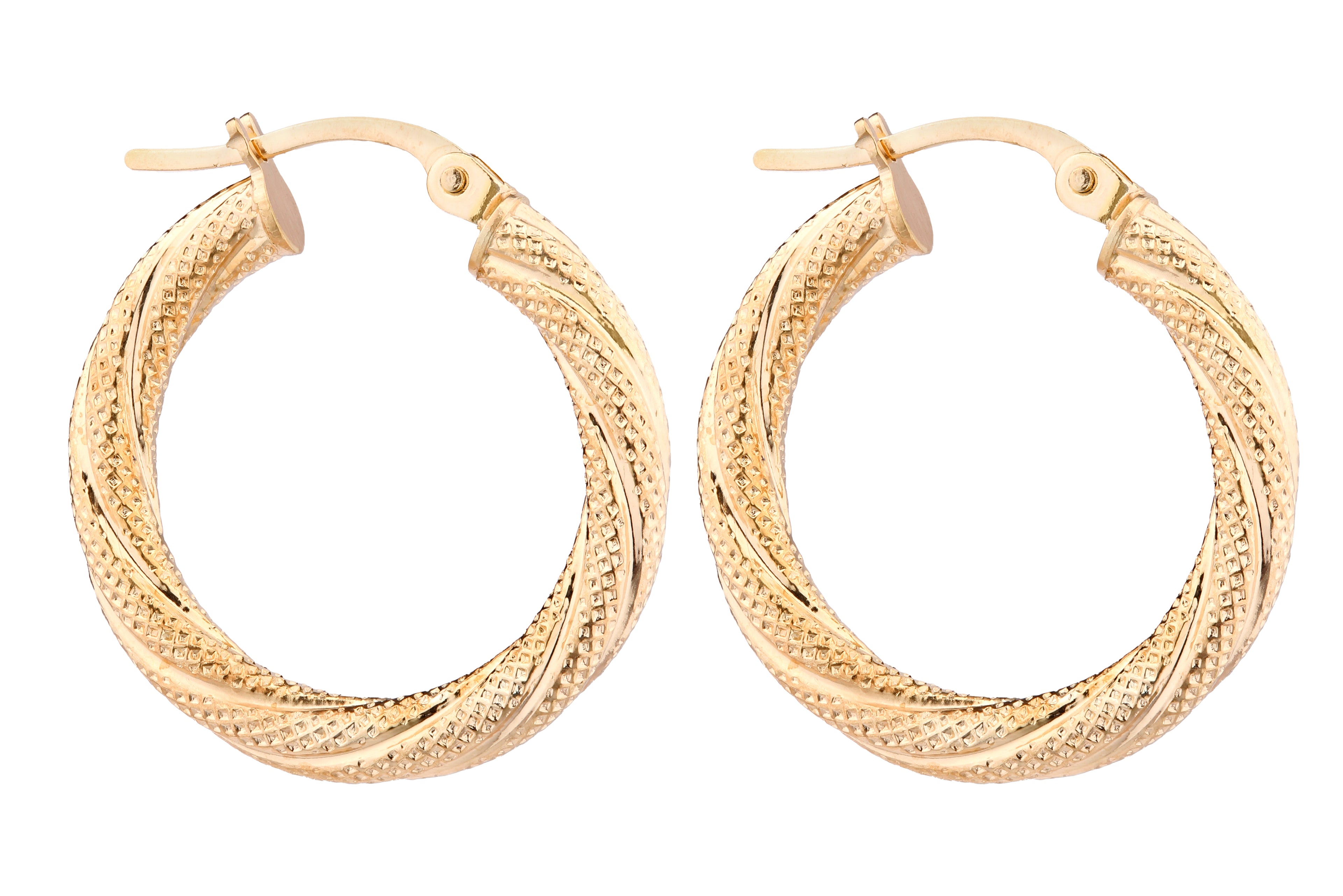 9ct Yellow Gold Diamond Cut Hoop Earrings