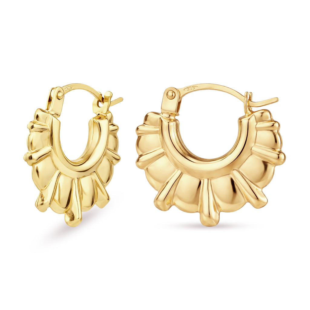 9ct Yellow Gold Victorian Spike Hoop Earrings