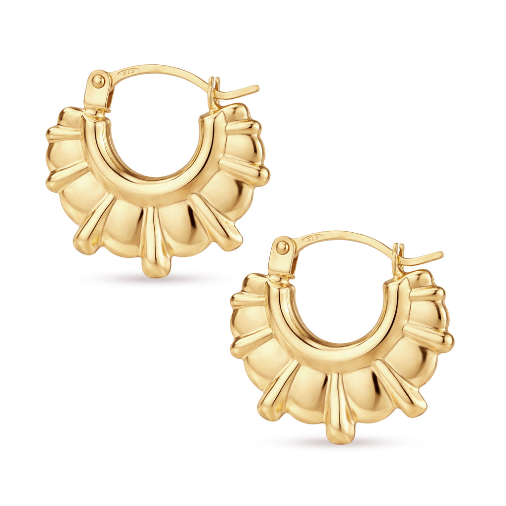 9ct Yellow Gold Victorian Spike Hoop Earrings
