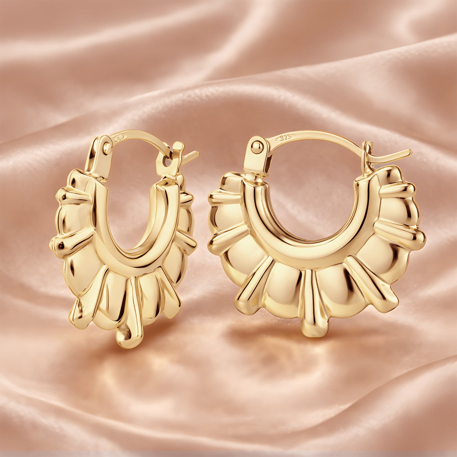 9ct Yellow Gold Victorian Spike Hoop Earrings