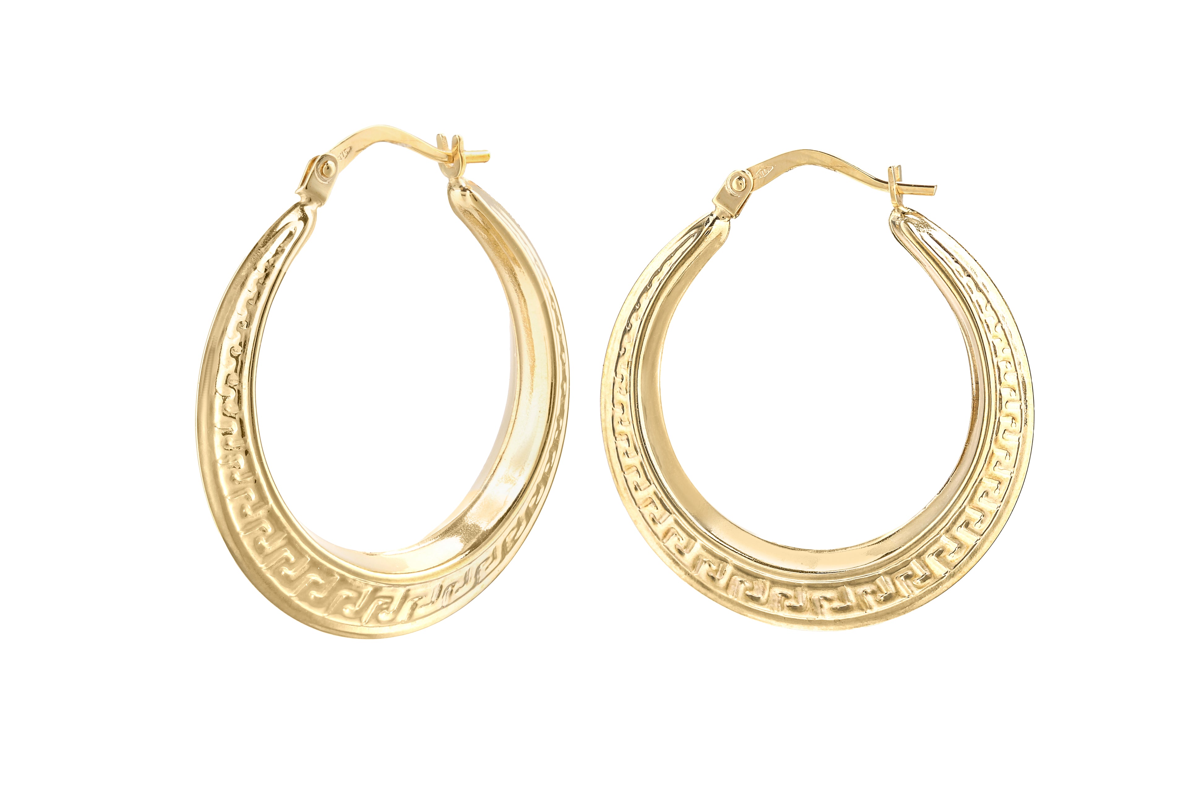 9ct Yellow Gold Greek Key Hoop Earrings