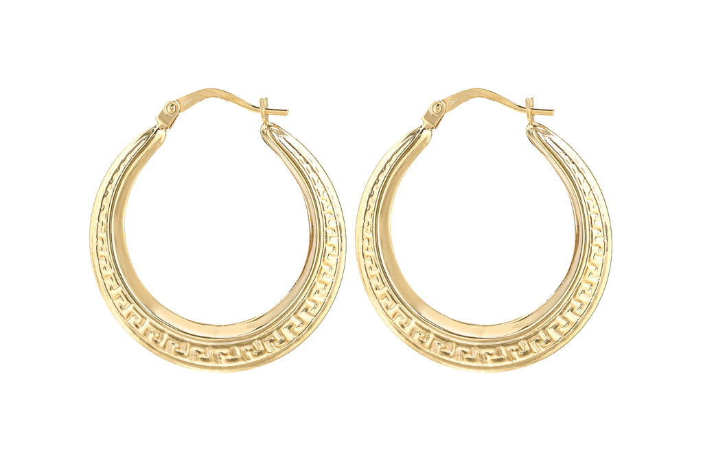 9ct Yellow Gold Greek Key Hoop Earrings