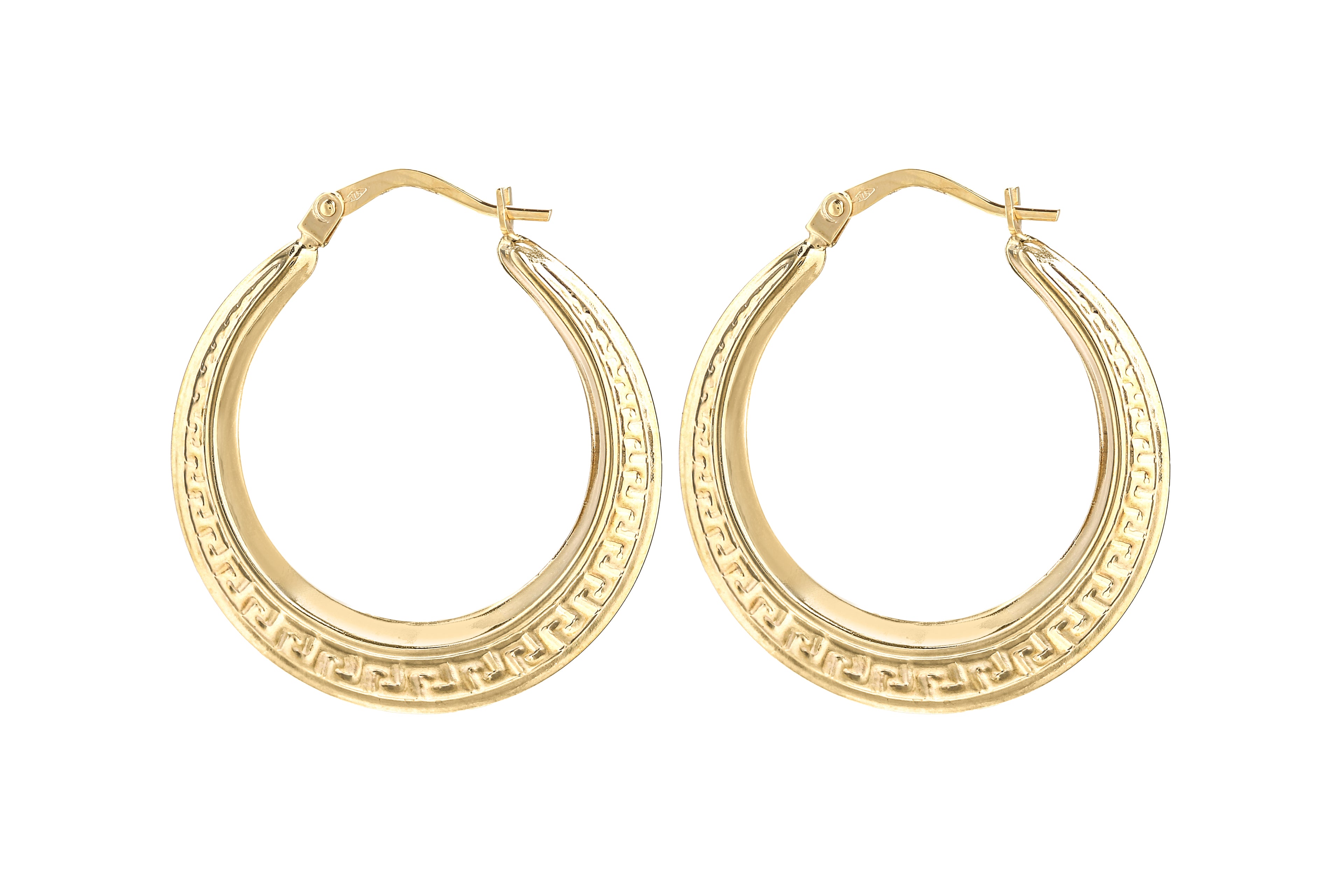9ct Yellow Gold Greek Key Hoop Earrings