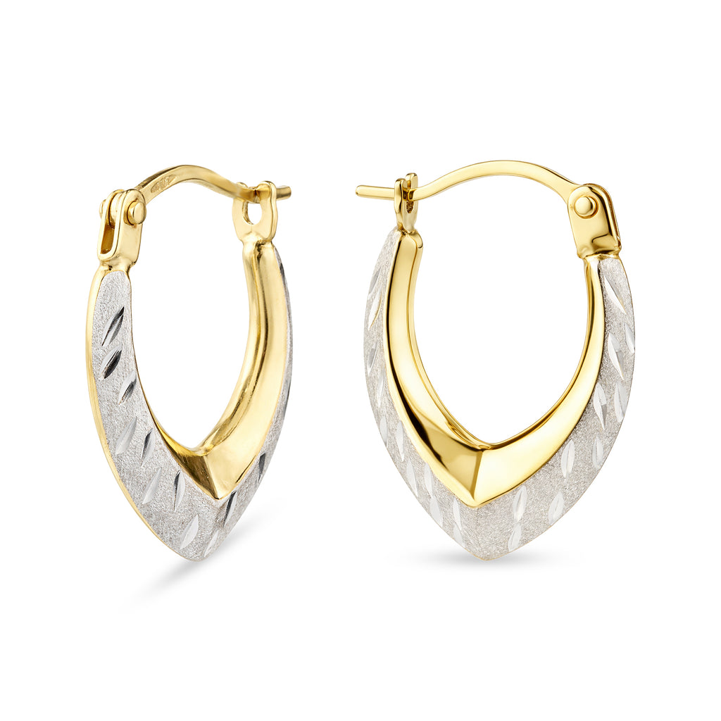 9ct Yellow & White Gold Spade Creole Hoop Earrings