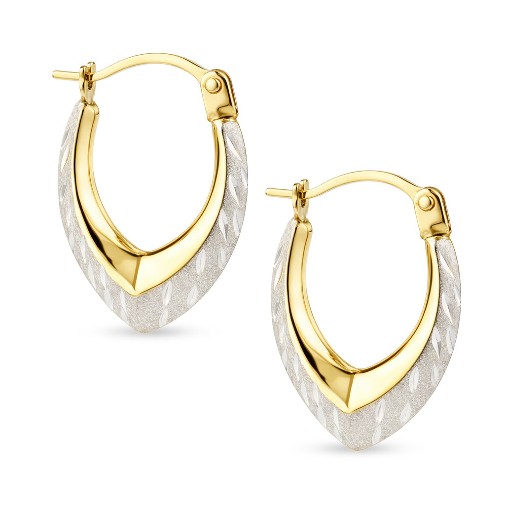 9ct Yellow & White Gold Spade Creole Hoop Earrings