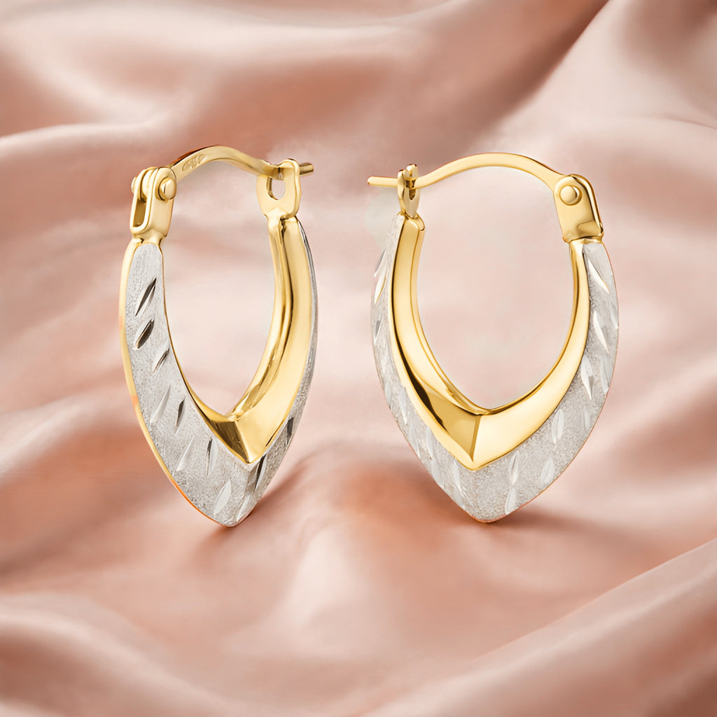 9ct Yellow & White Gold Spade Creole Hoop Earrings