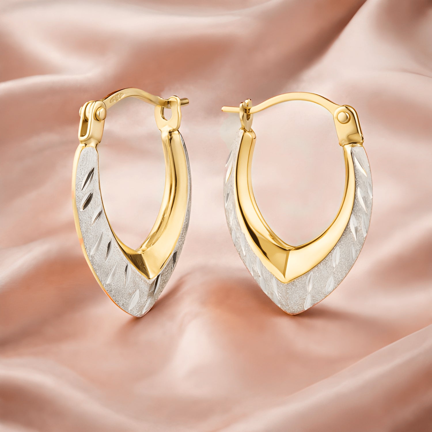 9ct Yellow & White Gold Spade Creole Hoop Earrings
