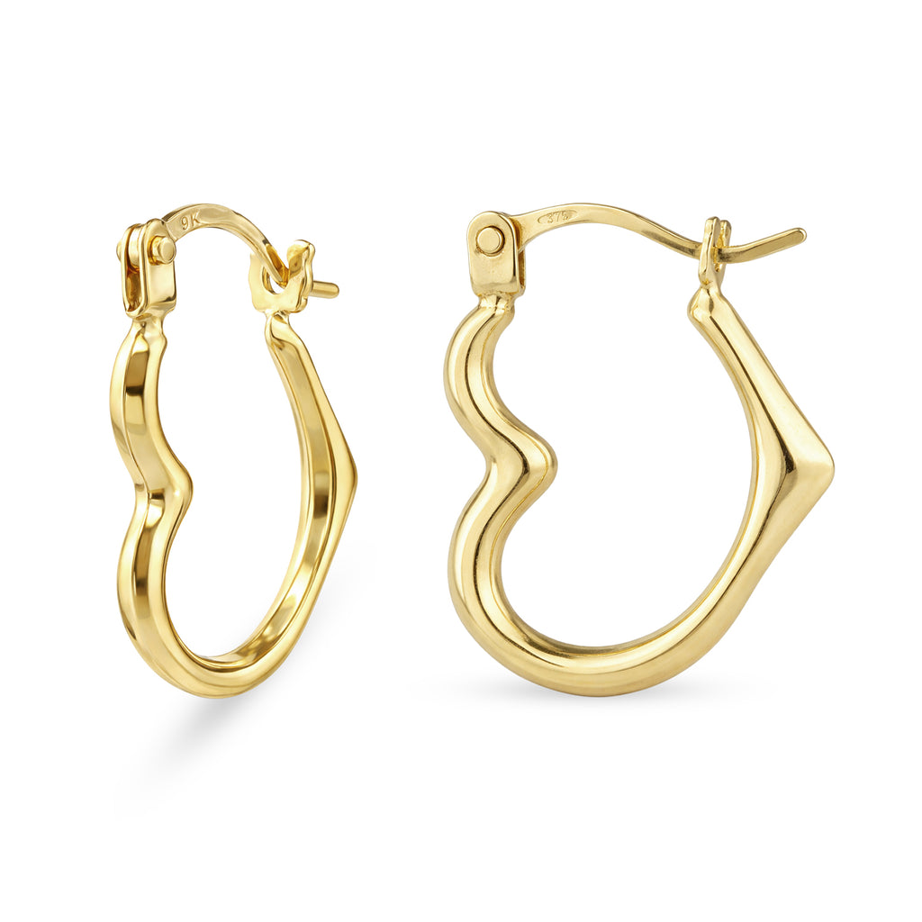 9ct Yellow Gold Heart Creole Hoop Earrings