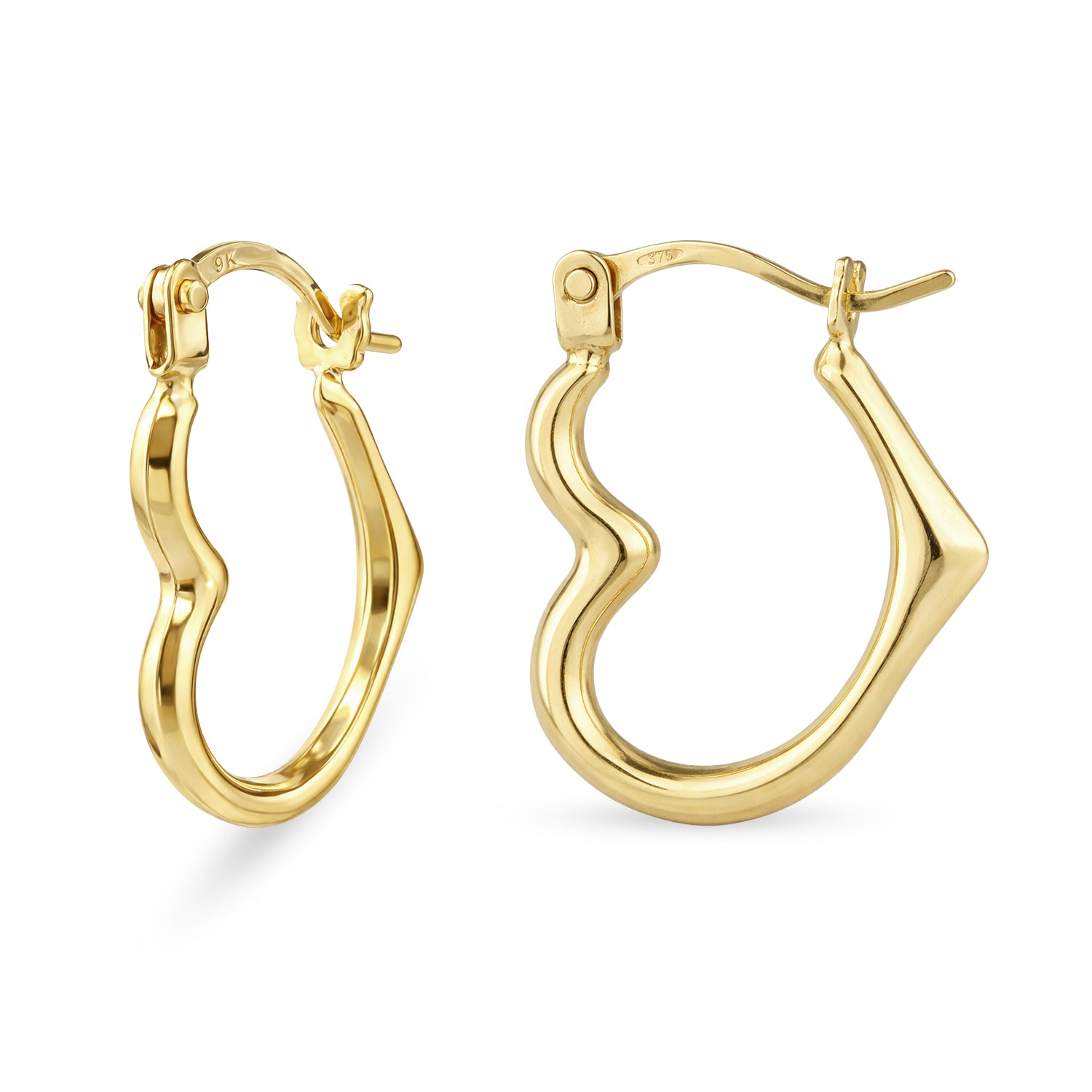 9ct Yellow Gold Heart Creole Hoop Earrings