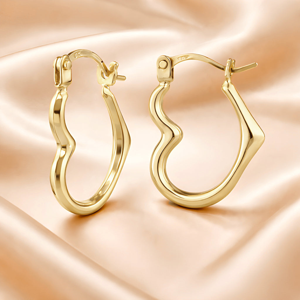 9ct Yellow Gold Heart Creole Hoop Earrings