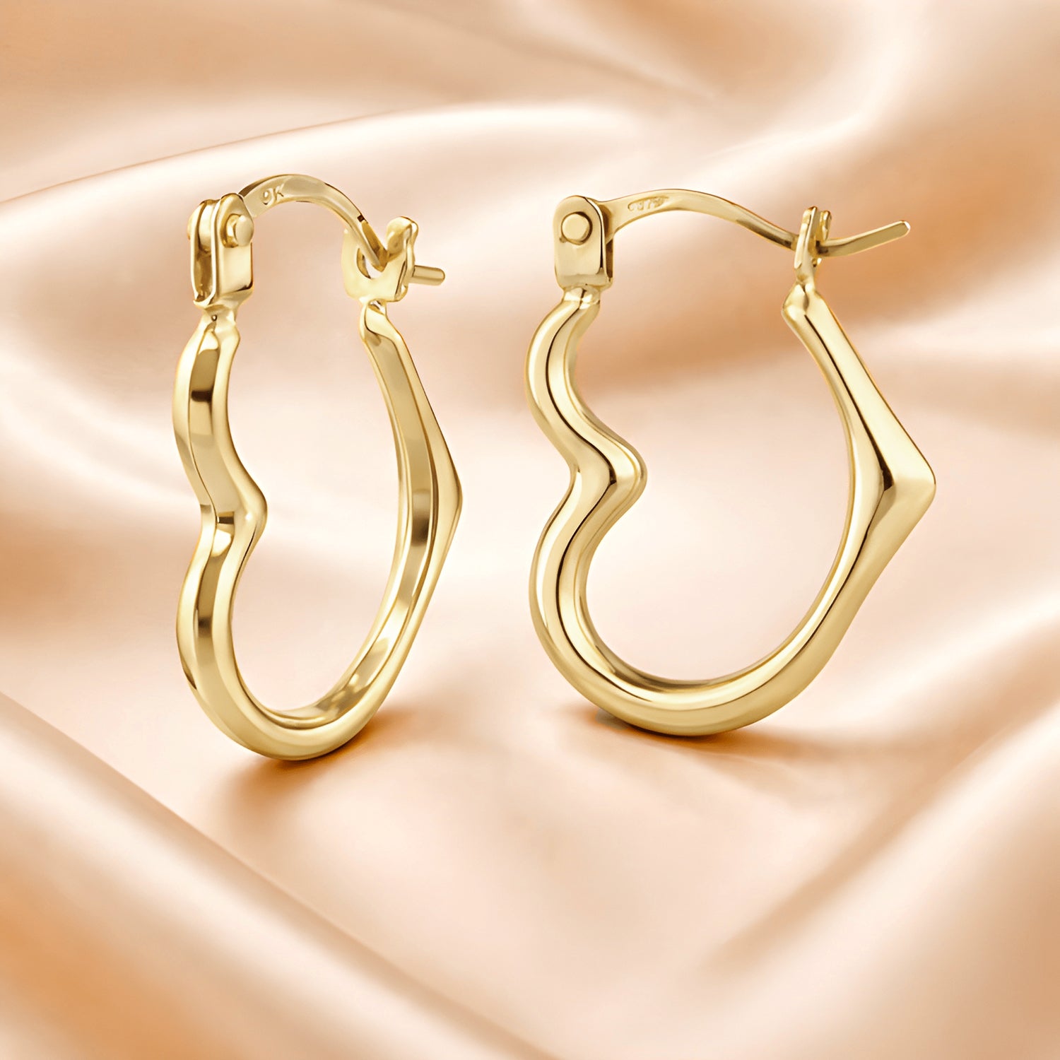 9ct Yellow Gold Heart Creole Hoop Earrings