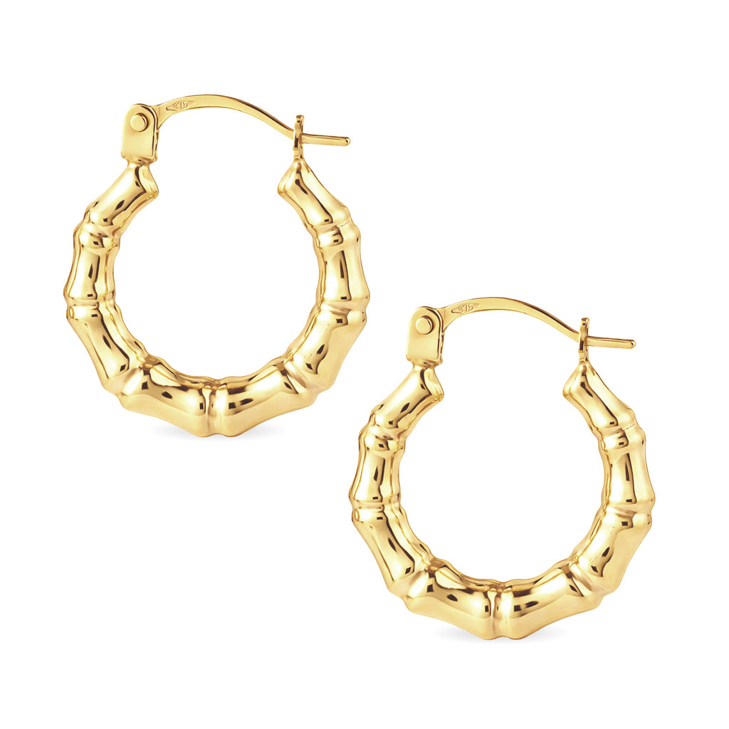 9ct Yellow Gold Bamboo Creole Hoop Earrings