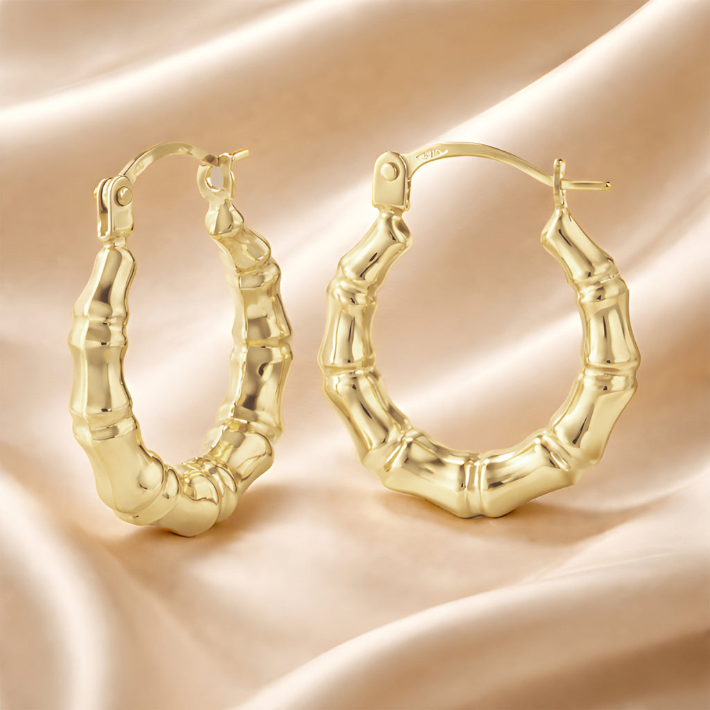 9ct Yellow Gold Bamboo Creole Hoop Earrings