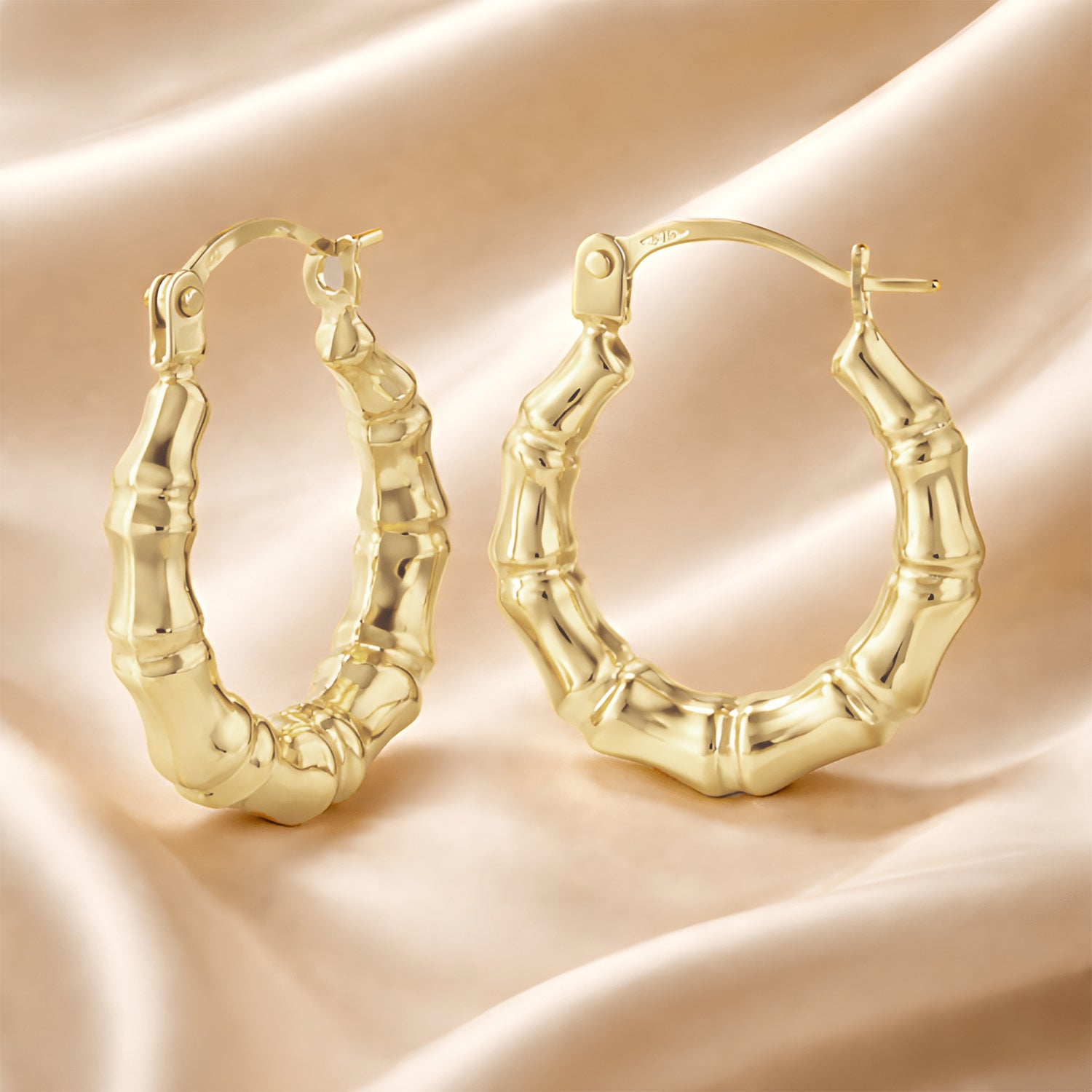 9ct Yellow Gold Bamboo Creole Hoop Earrings