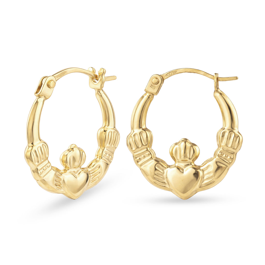 9ct Yellow Gold Claddagh Small Hoop Earrings