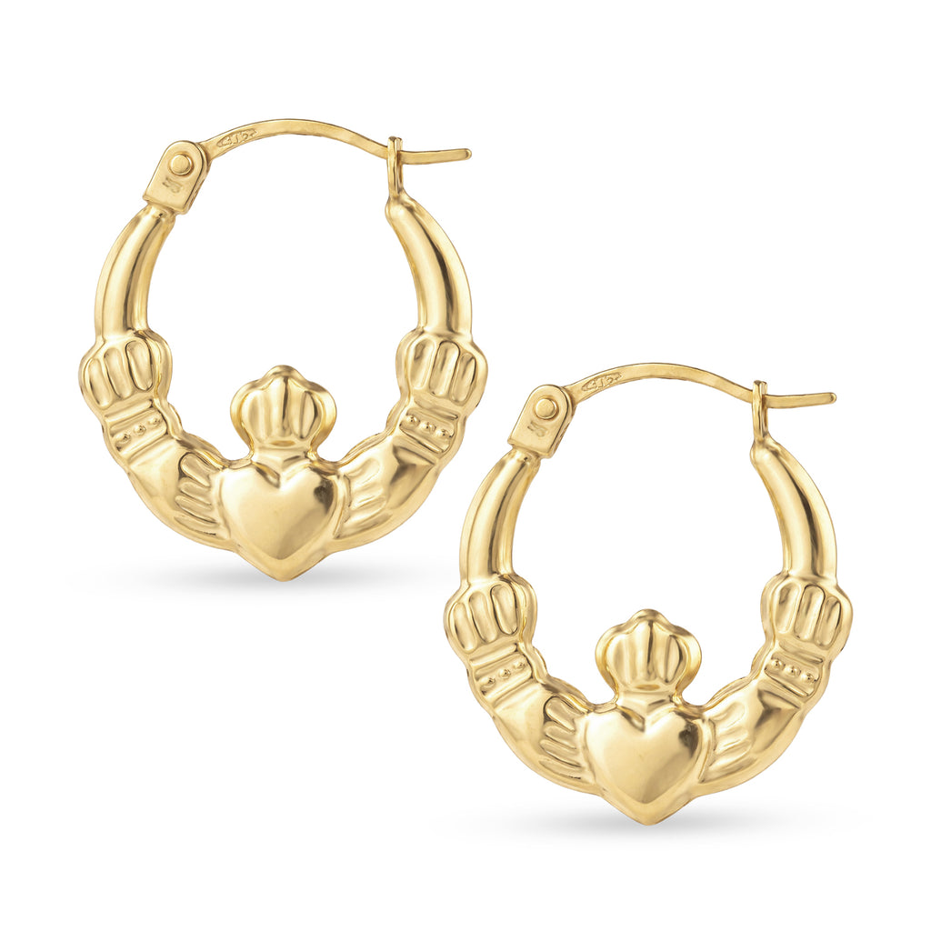 9ct Yellow Gold Claddagh Small Hoop Earrings