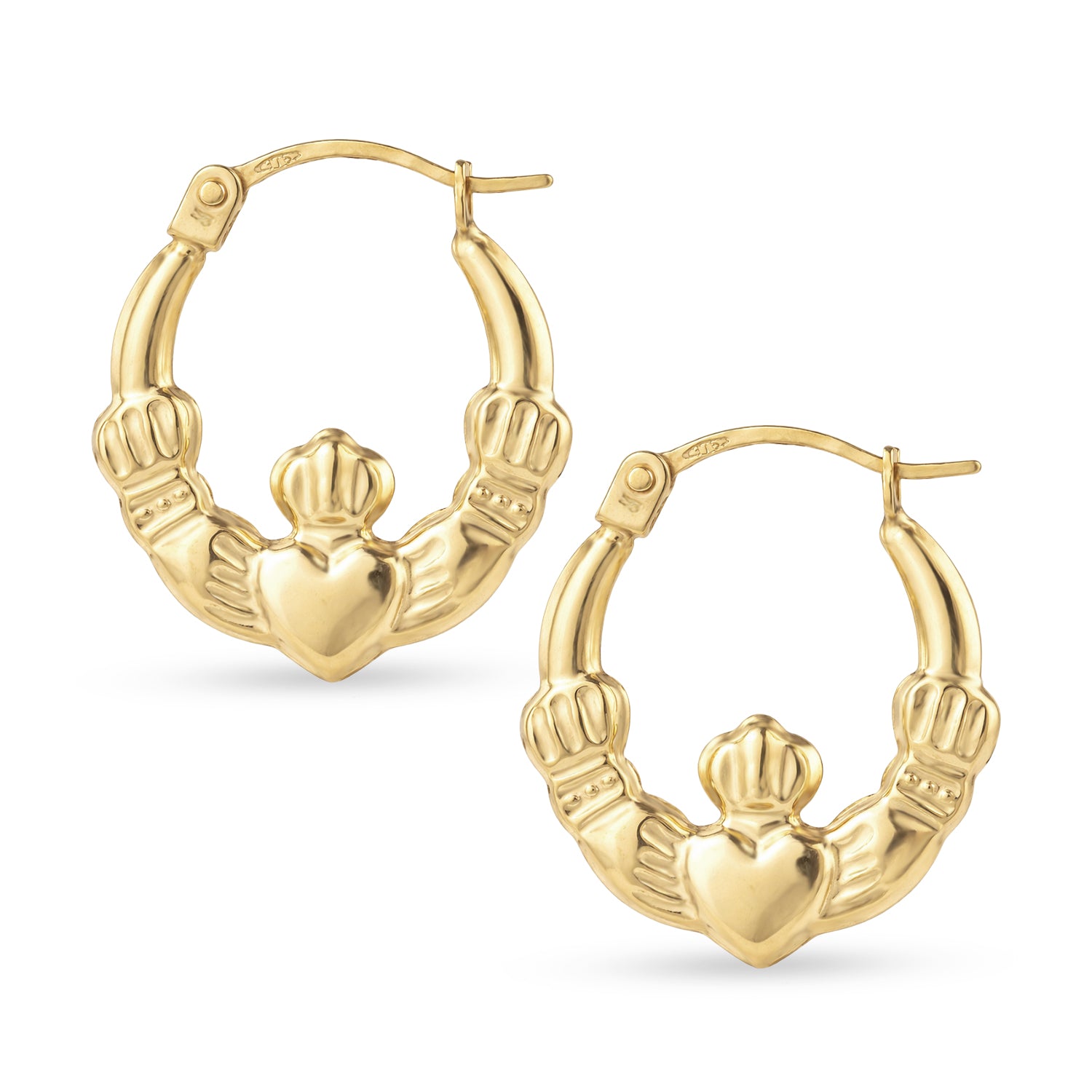 9ct Yellow Gold Claddagh Small Hoop Earrings