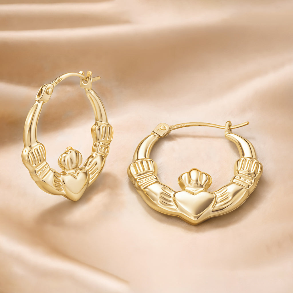 9ct Yellow Gold Claddagh Small Hoop Earrings