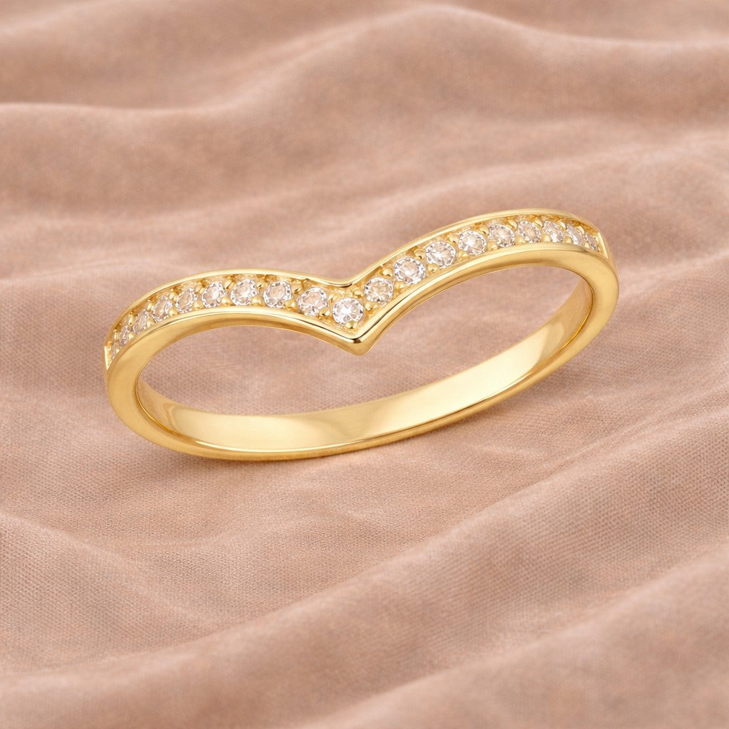 9ct Yellow Gold Wishbone Eternity Ring CZ Stone Set